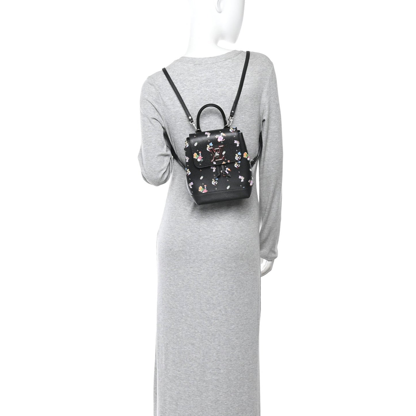Calfskin Flower Lockme Mini Backpack Black Multicolor