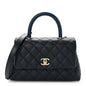 Caviar Quilted Lizard Embossed Mini Coco Handle Flap Navy Blue