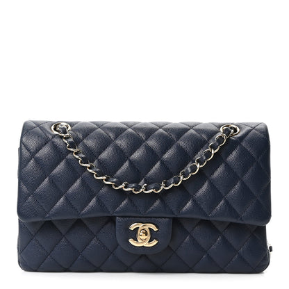 Caviar Quilted Medium Double Flap Navy