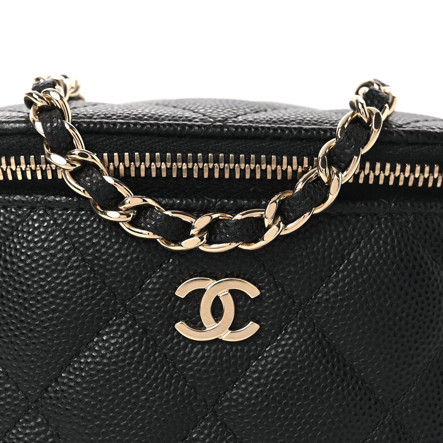 Caviar Quilted Tiny CC Mini Vanity Case With Chain Black