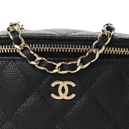 Caviar Quilted Tiny CC Mini Vanity Case With Chain Black