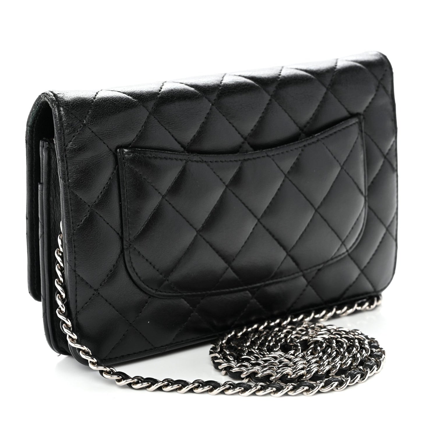 Lambskin Quilted Wallet On Chain WOC Black