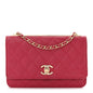 Lambskin Quilted Trendy CC Wallet On Chain WOC Dark Pink