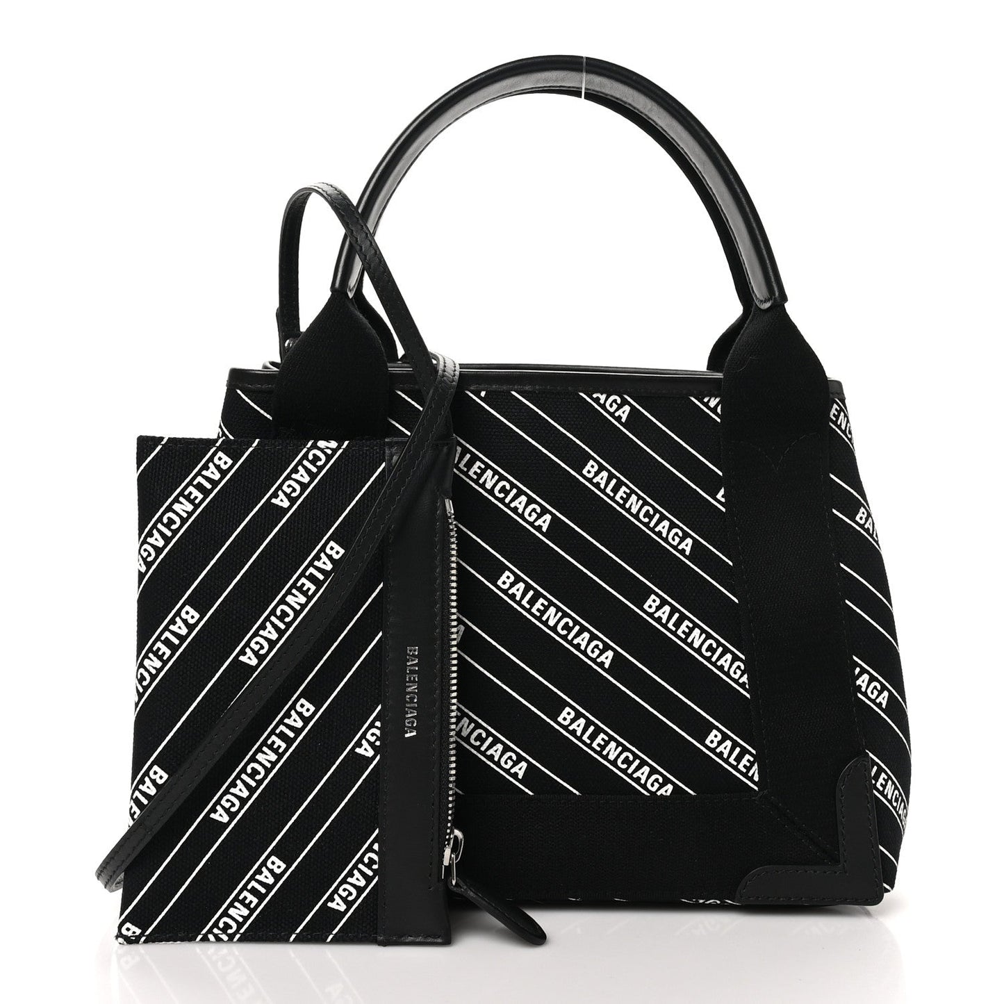 Cotton Canvas Calfskin Logo Print Navy Cabas XS Black White