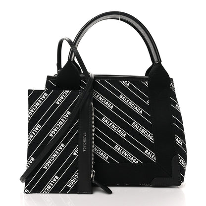 Cotton Canvas Calfskin Logo Print Navy Cabas XS Black White
