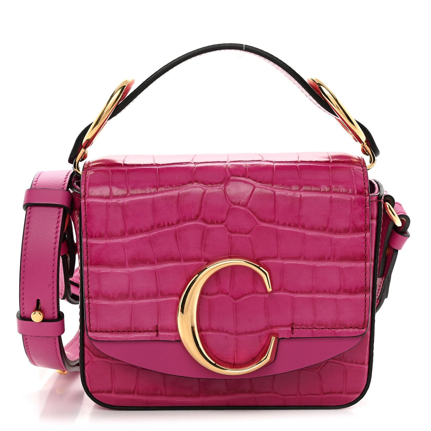 Calfskin Crocodile Embossed Mini C Bag Pink