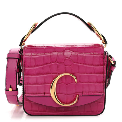 Calfskin Crocodile Embossed Mini C Bag Pink