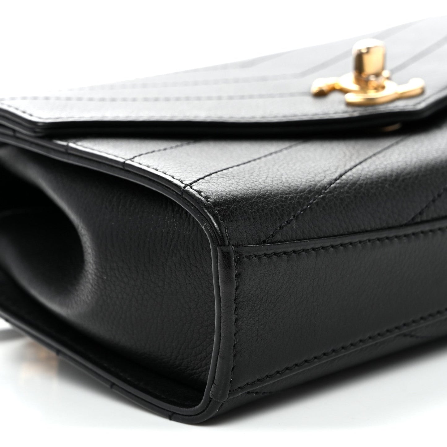 Calfskin Chevron Stitched Coco Waist Bag Black