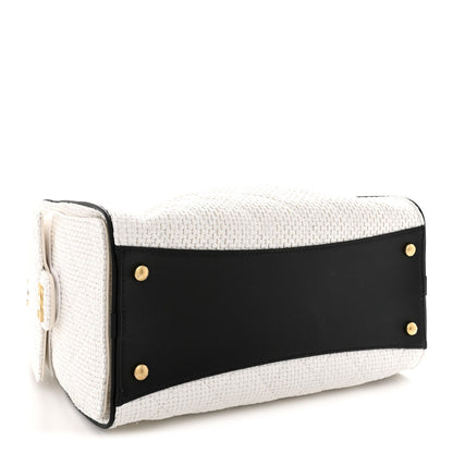 Braided Raffia Calfskin Quilted Small Chanel 25 Handbag White Black