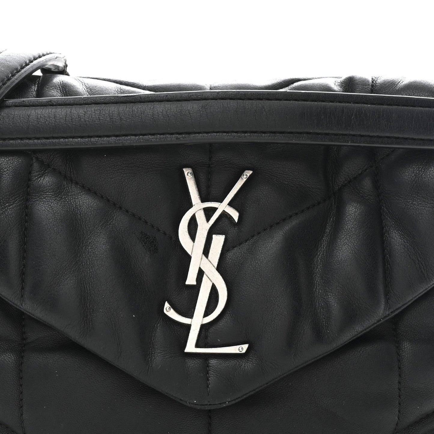 Lambskin Quilted Small Loulou Puffer Monogram Chain Satchel Black