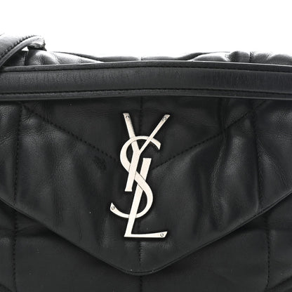 Lambskin Quilted Small Loulou Puffer Monogram Chain Satchel Black