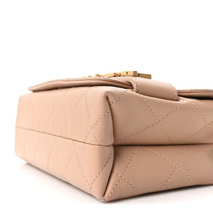 Calfskin Quilted Small Enchained Flap Beige
