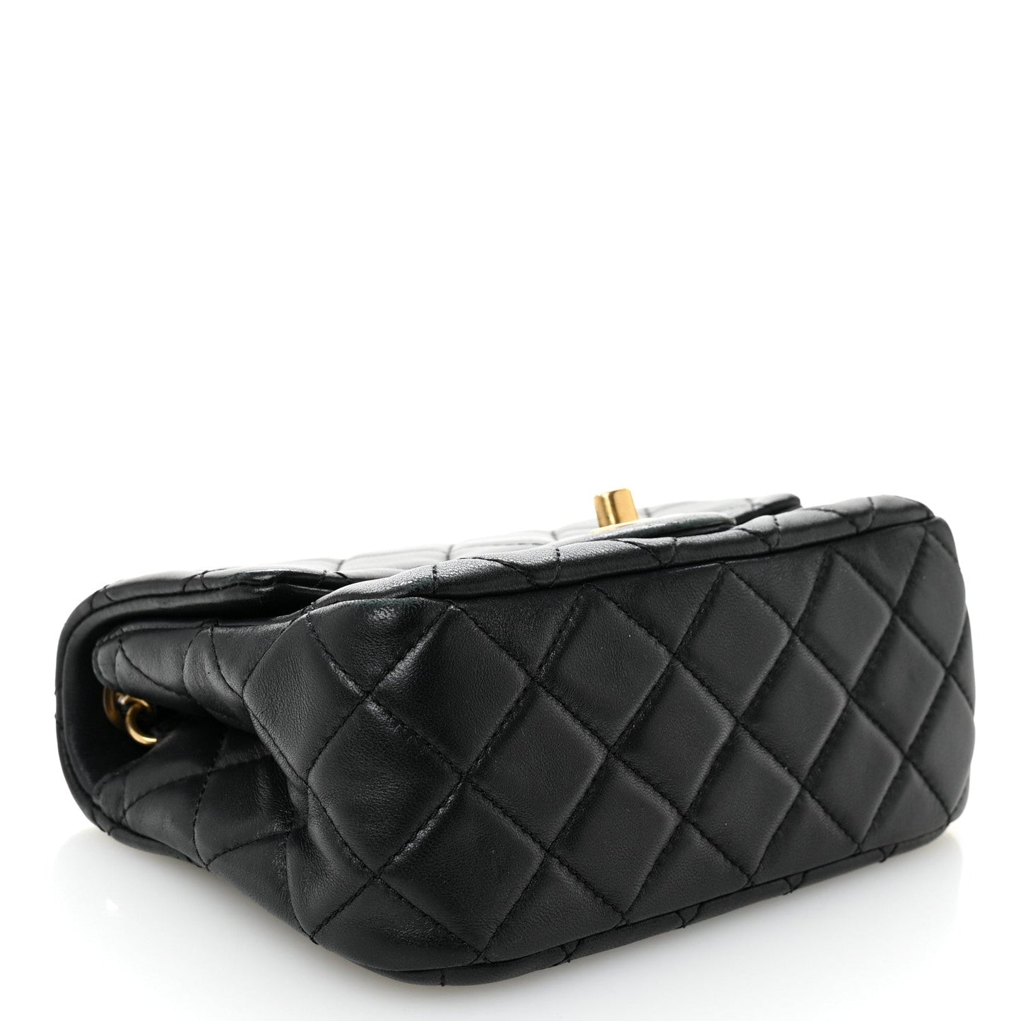 Lambskin Quilted Mini Pearl Crush Flap Black