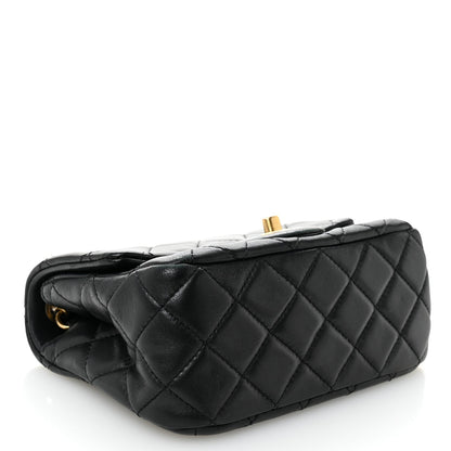 Lambskin Quilted Mini Pearl Crush Flap Black