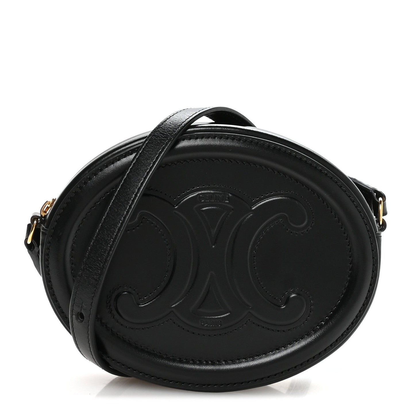 Smooth Calfskin Cuir Small Triomphe Oval Crossbody Purse Black
