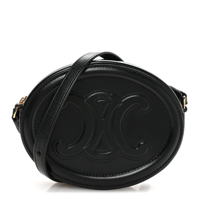 Smooth Calfskin Cuir Small Triomphe Oval Crossbody Purse Black