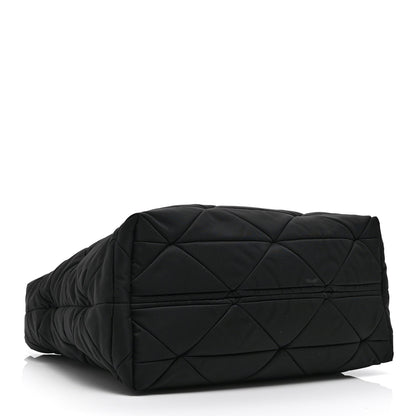 Re-Nylon Nappa Triangle Quilted Padded Medium Double Handled Zip Tote Black