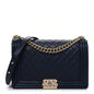 Lambskin Quilted New Medium Boy Flap Dark Navy Blue