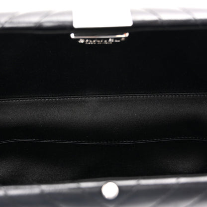 Lambskin Chevron Quilted CC Fringe Clutch Black