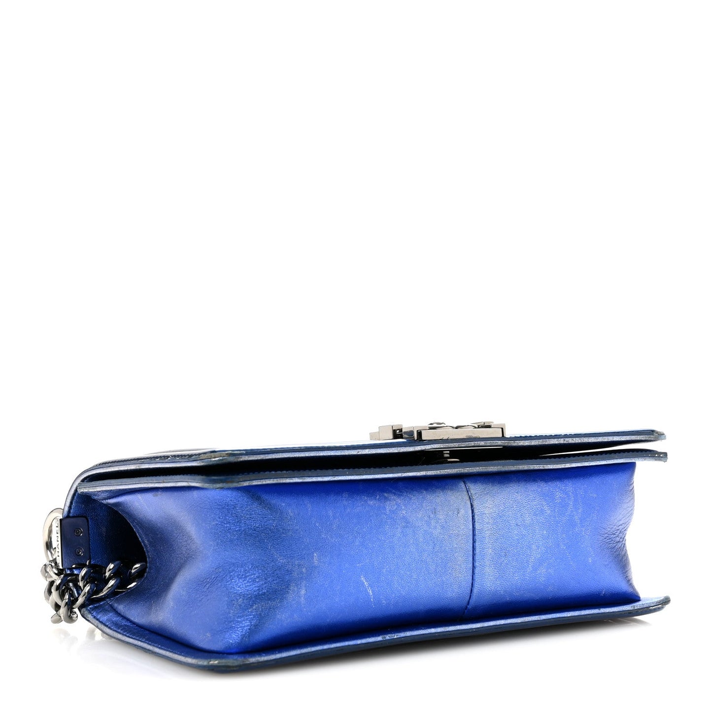 Metallic Patent Quilted Medium Boy Flap Blue
