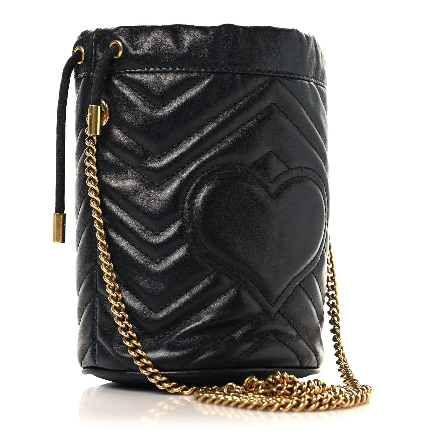 Calfskin Matelasse Mini GG Marmont 2.0 Bucket Bag Black