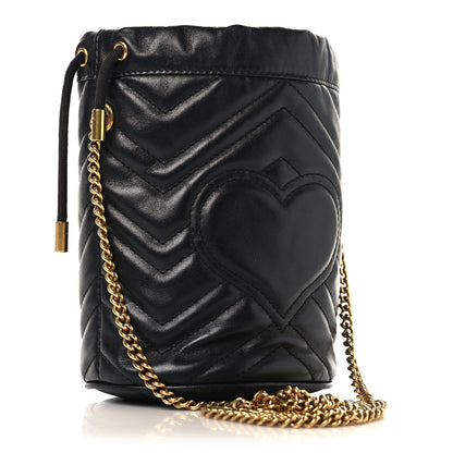Calfskin Matelasse Mini GG Marmont 2.0 Bucket Bag Black
