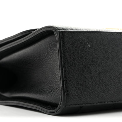 Grained Calfskin Quilted Medium Label Click Flap Bag Black