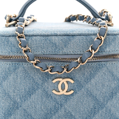 Denim Quilted Small CC Vanity Case Blue