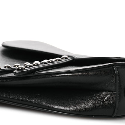 Shiny Crinkled Calfskin Studded Saddle Bag Black