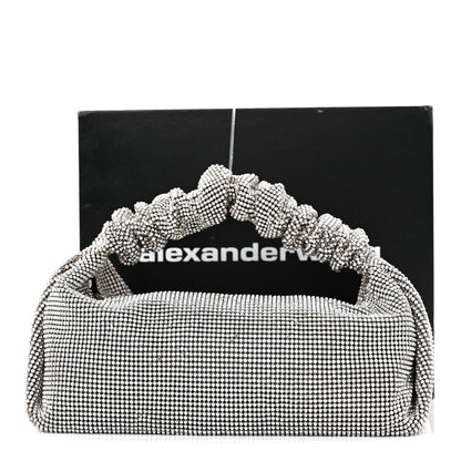 Mesh Crystal Rhinestone Mini Scrunchie Clutch Black Silver