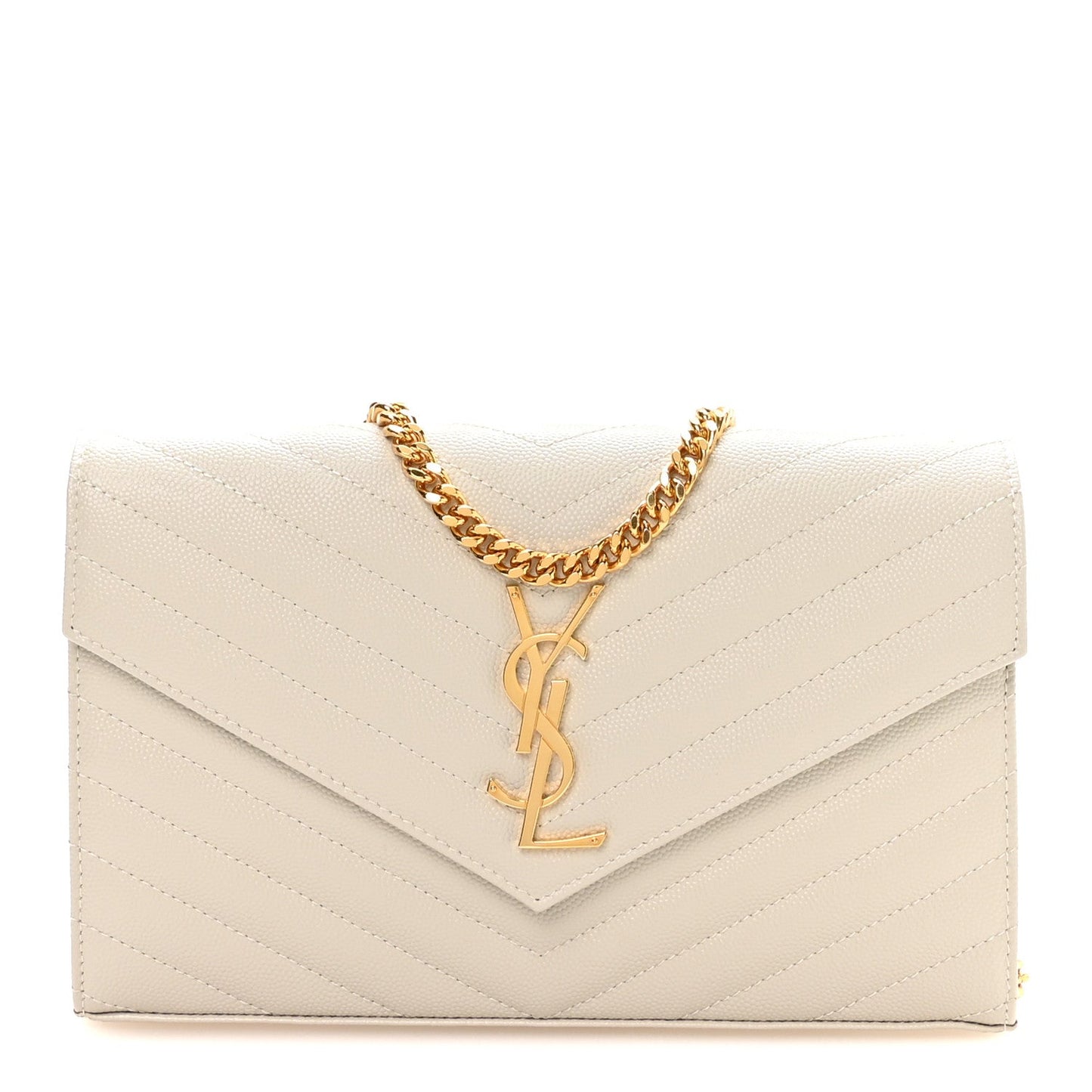 Grain De Poudre Matelasse Chevron Monogram Chain Wallet Crema Soft