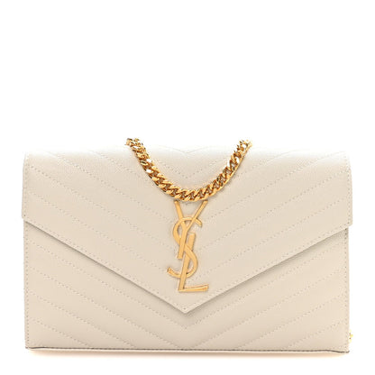 Grain De Poudre Matelasse Chevron Monogram Chain Wallet Crema Soft