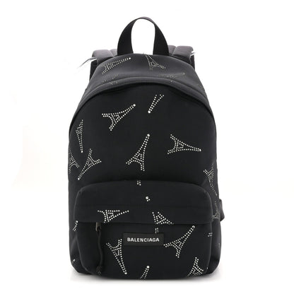 Canvas Crystal Embellished Eiffel Tower Explorer Backpack S Black
