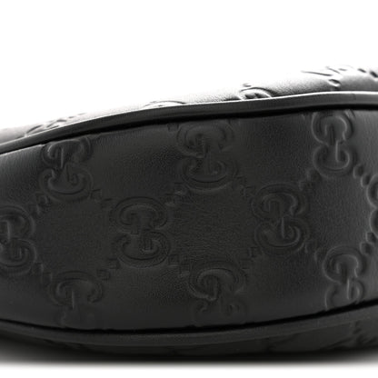 GG Grainy Calfskin Emblem Small Half Moon Shoulder Black