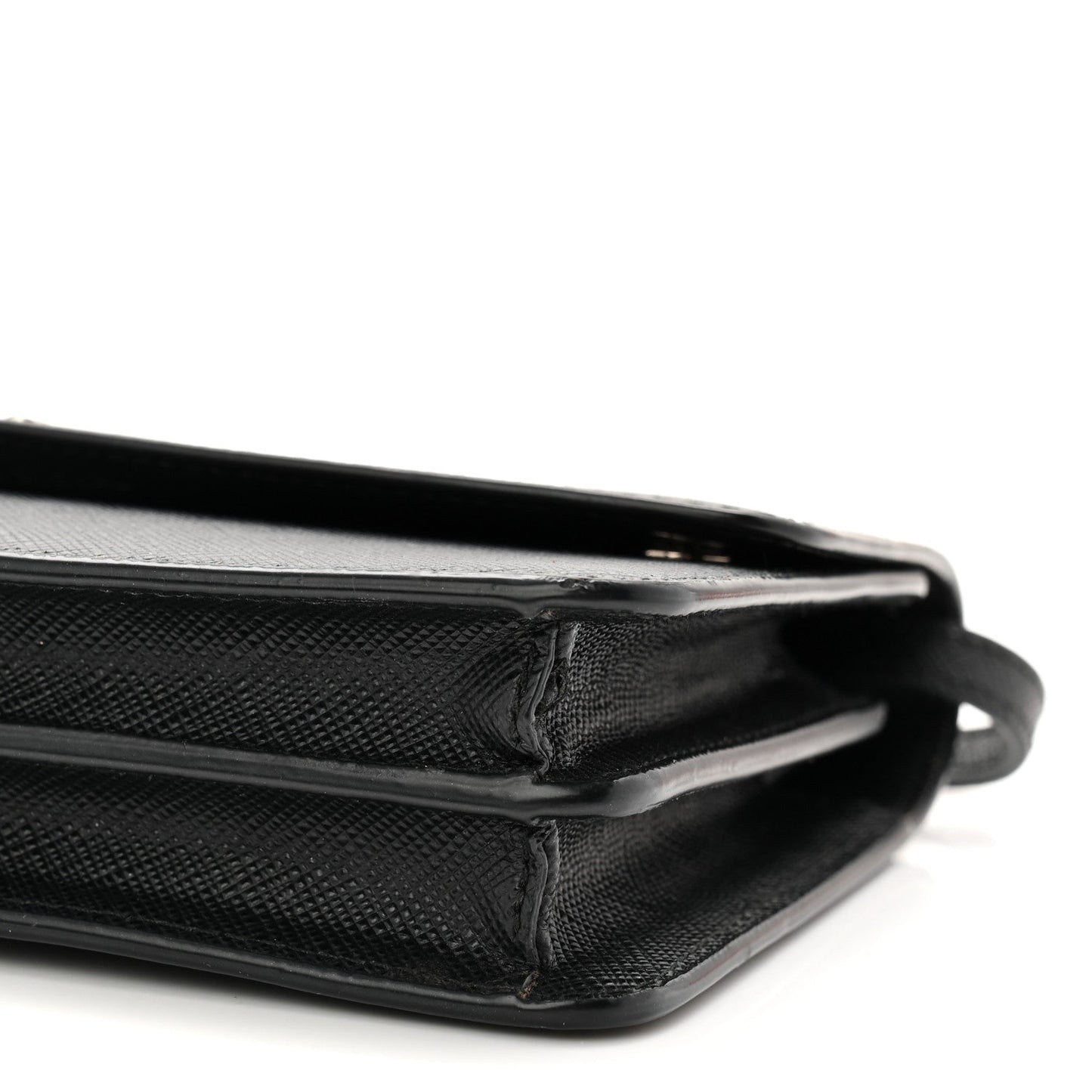 Saffiano Metal Flap Wallet With Strap Black
