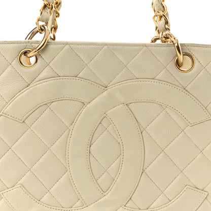 Caviar Quilted Timeless CC Shopping Tote White