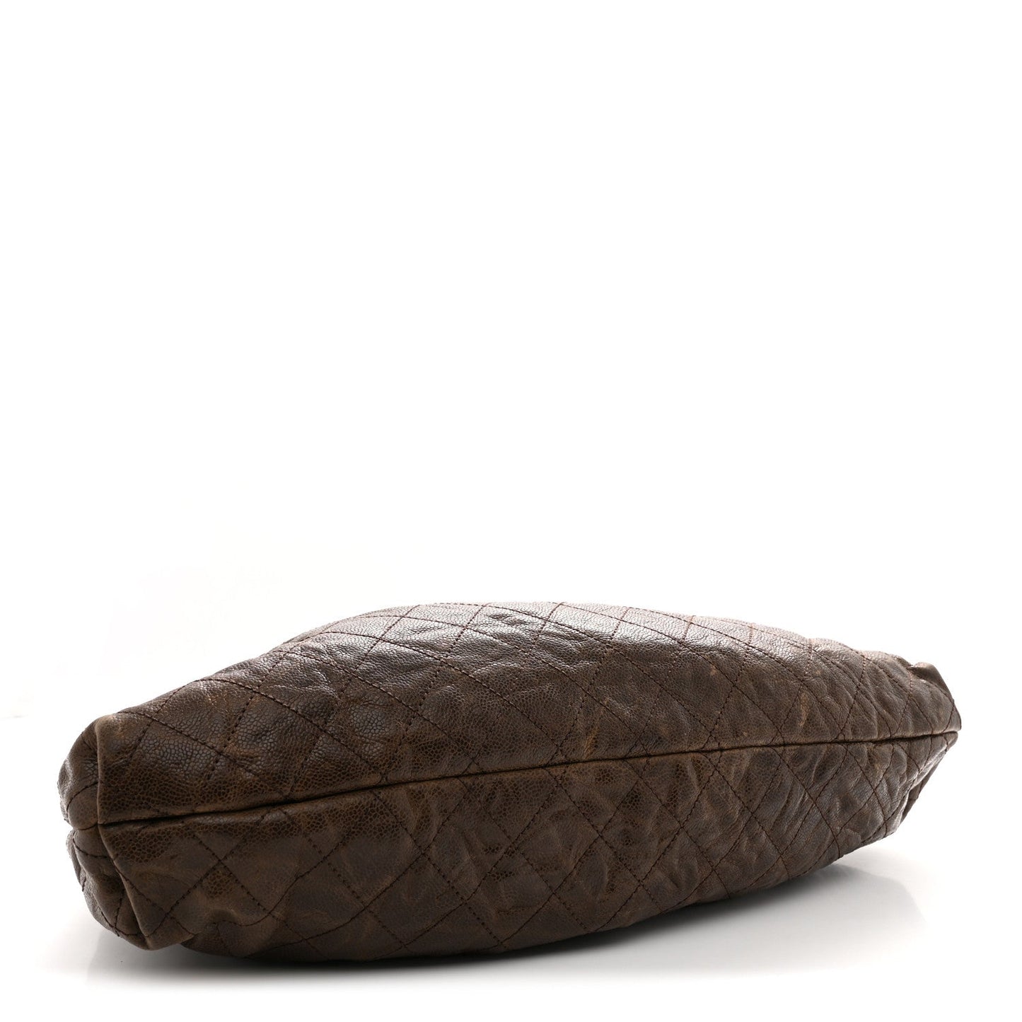 Distressed Glazed Caviar Quilted Large Elastic Tote Brown