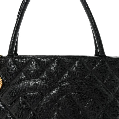 Caviar Quilted Medallion Tote Black