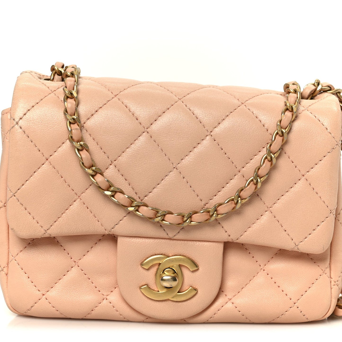 Lambskin Quilted Mini Pearl Crush Flap Light Orange