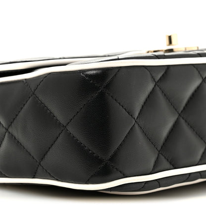Lambskin Quilted Resin Graphic Frame Flap Bag Black White