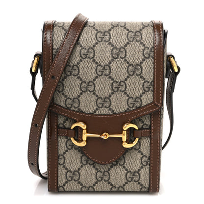 GG Supreme Monogram Mini Horsebit 1955 Crossbody Bag Beige Brown Sugar