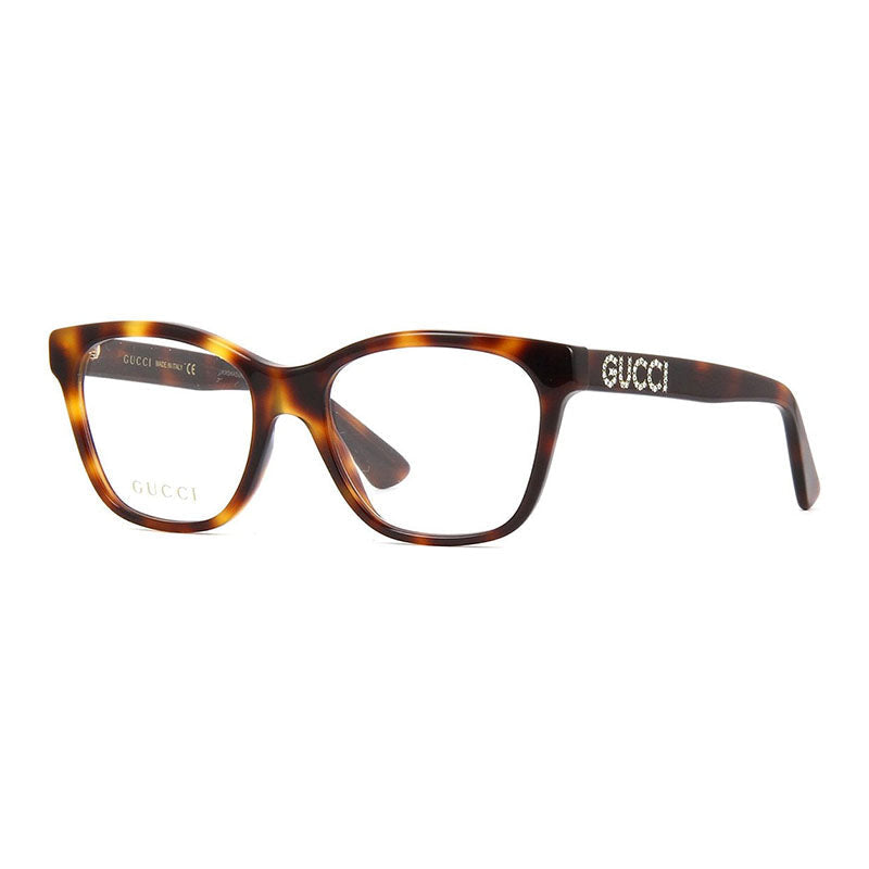 Gucci Eyeglasses Square Full Rim, Shiny Havana Frame and Clear Demo Lenses Lens GG0420O003