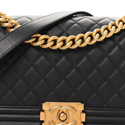 Lambskin Quilted Medium Boy Flap Dark Navy