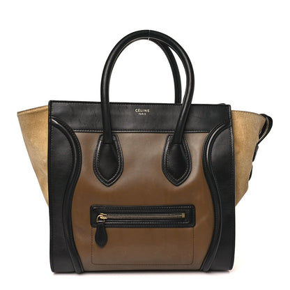Satin Calfskin Suede Mini Tri-Color Luggage Olive