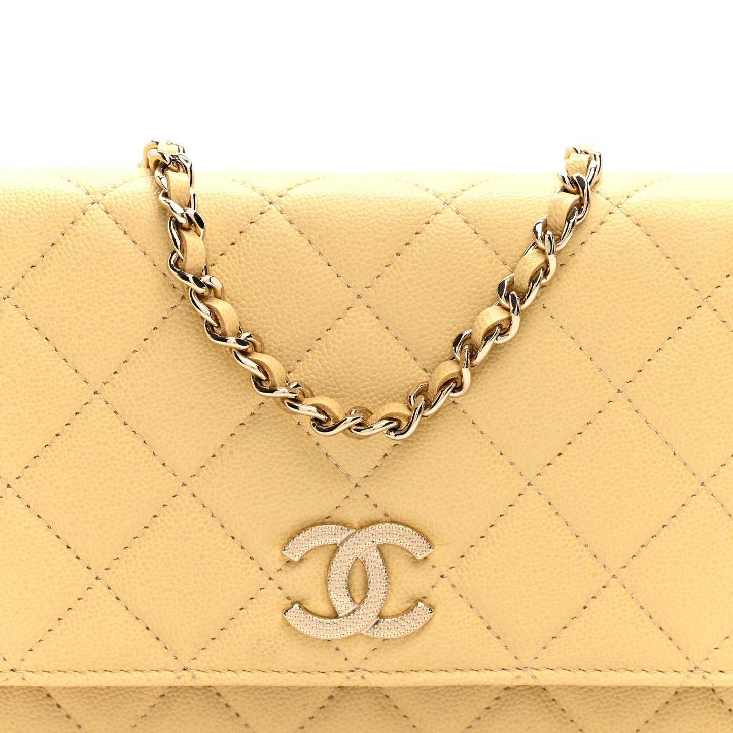 Caviar Quilted Studded CC Wallet on Chain WOC Yellow