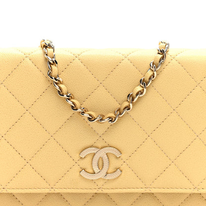 Caviar Quilted Studded CC Wallet on Chain WOC Yellow