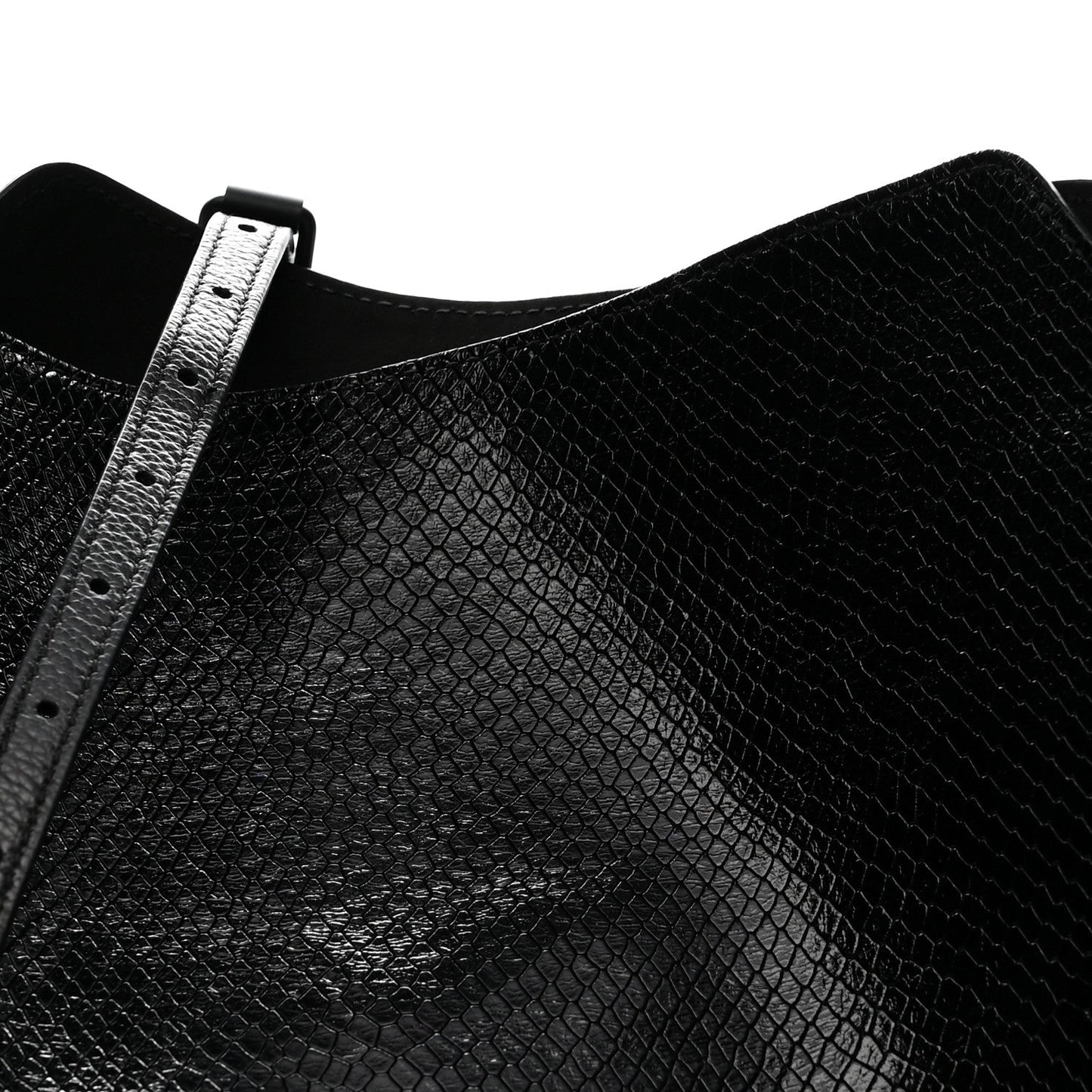 Extra Supple Calfskin Snakeskin Embossed Calfskin Small Tool 2.0 North-South Tote Black