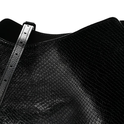 Extra Supple Calfskin Snakeskin Embossed Calfskin Small Tool 2.0 North-South Tote Black
