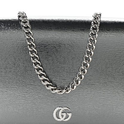 Textured Patent Bi-color GG Marmont Wallet on Chain  Silver Blue