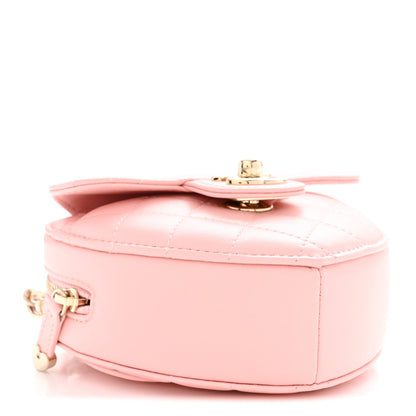 Lambskin Quilted CC In Love Heart Clutch With Chain Light Pink